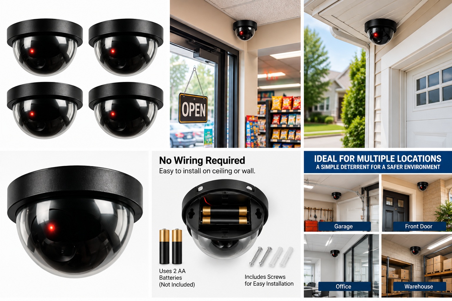 4 Pack Dummy Security Cameras Fake CCTV Dome Surveillance Flashing Red LED Light thumbnail