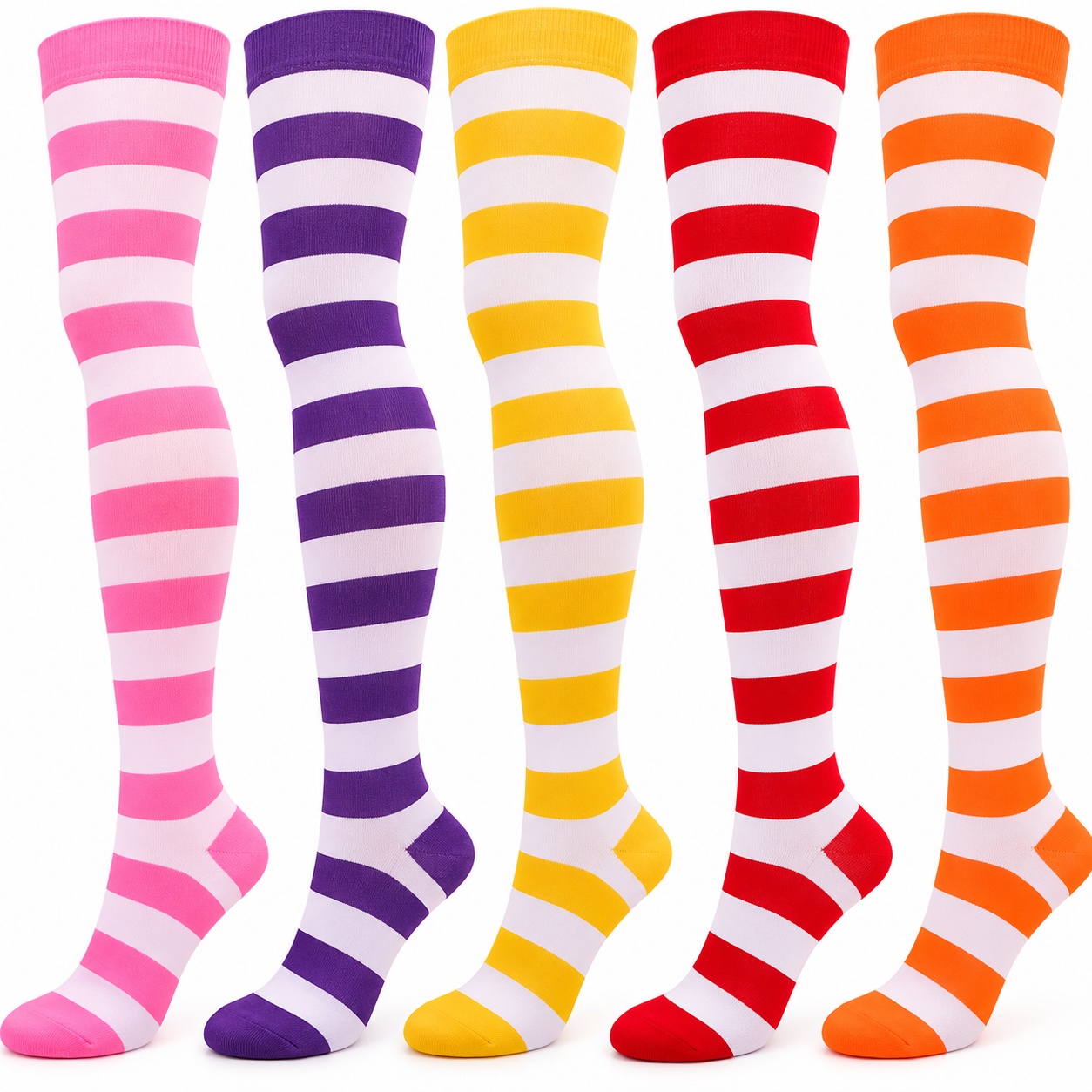 Candy Cane Socks Thigh High 5 Pack Striped Over the Knee Colorful Long Socks thumbnail