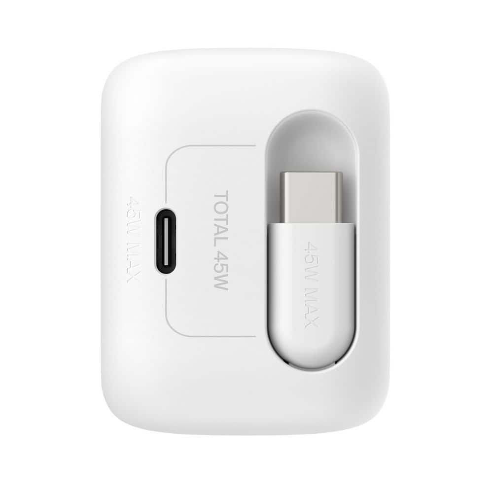 WCH023DQWH 45W 2C WALL CHGR W RETRACTABLE USB-C CBLWHITE thumbnail