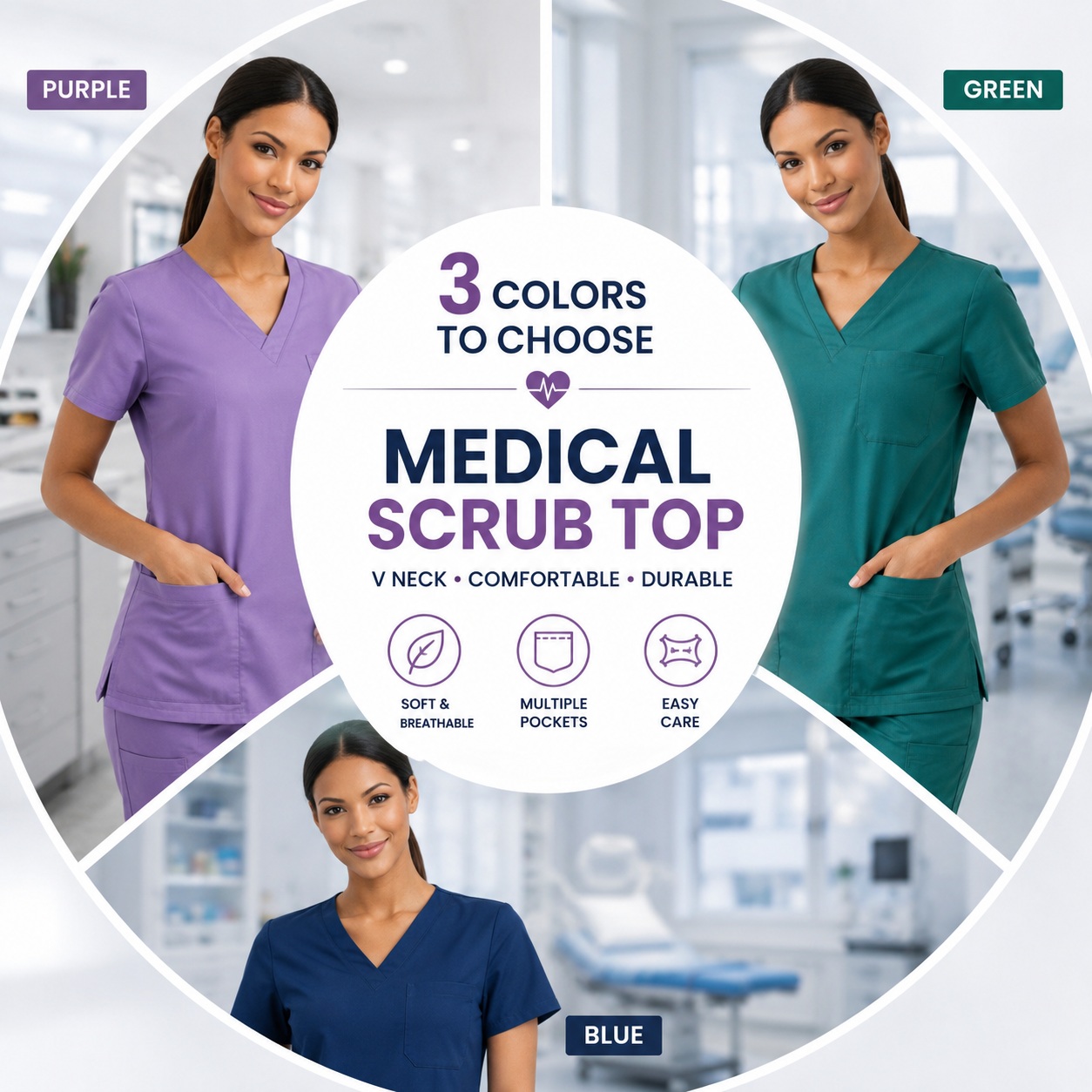 Medical Scrub Top Women V Neck Uniform Shirt Nurse Healthcare Dental Hospital thumbnail