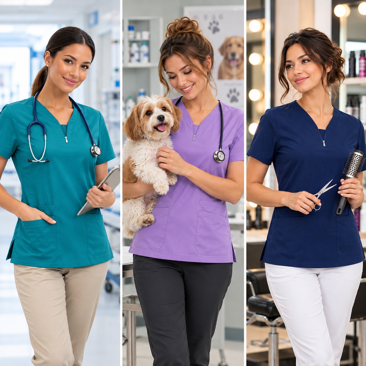 Womens V Neck Scrub Top Soft Breathable Stretch Pockets Medical Nursing Uniform thumbnail