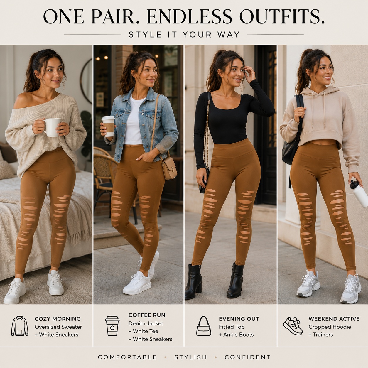 Cut Out Leggings High Waisted Seamless Fitness Fashion Activewear Distressed thumbnail