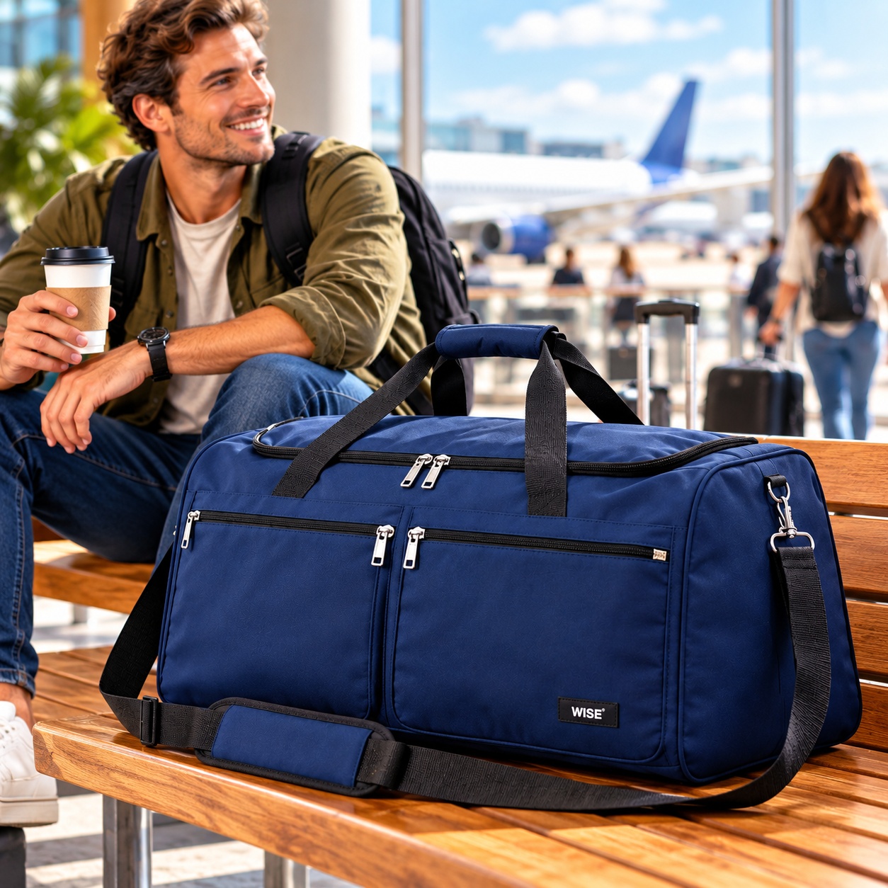 Large 24" Duffle Bag Navy Blue Travel Luggage Weekender Overnight Duffel Sturdy thumbnail