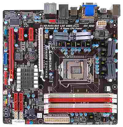 TZ77MXE BIOSTAR TZ77MXE Motherboard Supports Intel® Core i7/i5/i3 LGA 1155 Processor 2 PCI Slot X1 2 PCI Express x16 slots Support for SATA2 SATA3 Raid VGA Port DVI Port HDMI Port DDR3 RAM On Board Audio Video LAN 9 USB ports Micro ATX form Factor. thumbnail