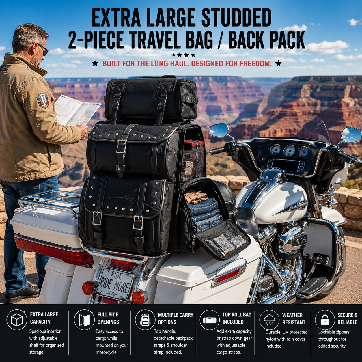 Vance Leather Extra Large Studded Impressive features and design include: full size openings on each side thumbnail