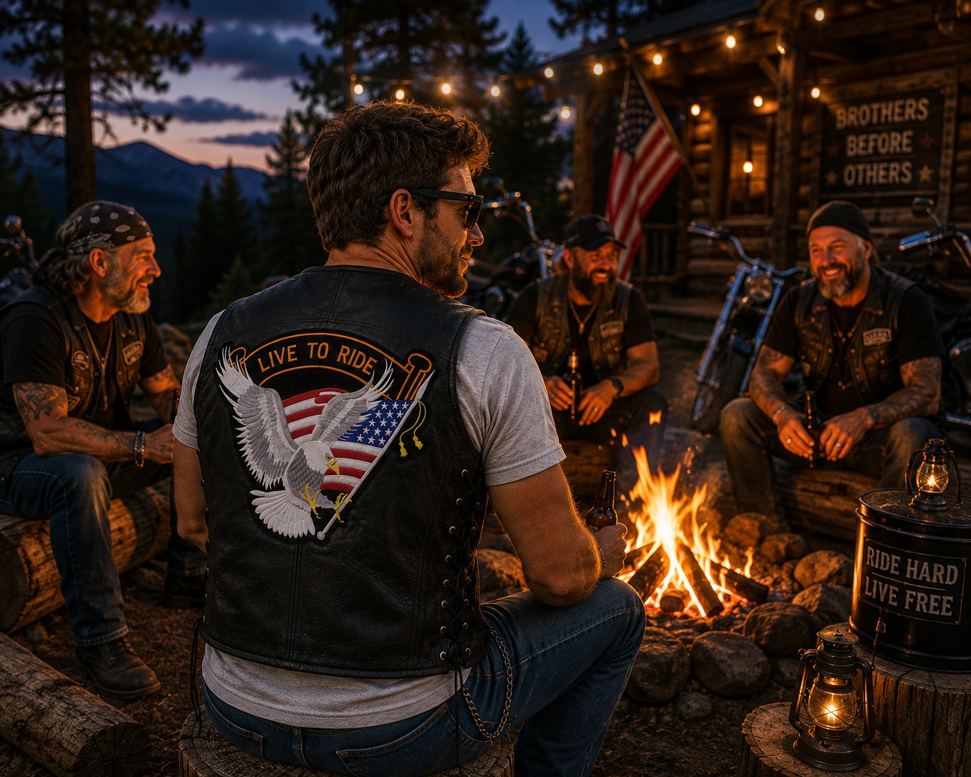 Genuine Leather Motorcycle Biker Vest Live To Ride Eagle USA Side Lace thumbnail