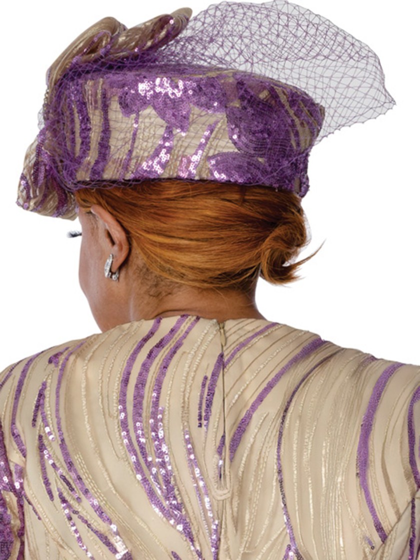 DCC Church Hat  with Purple and Champagne Detailing - Matching Church Headwear for Sunday Service thumbnail
