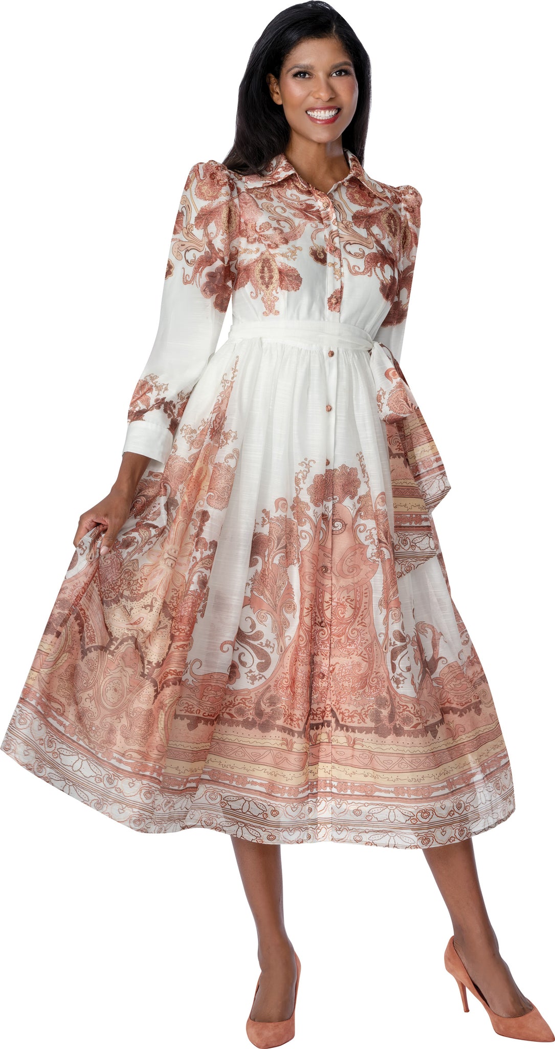 Plus Size A-Line Multicolor Church Dress for Women Printed Midi Modest Prayer Dress thumbnail