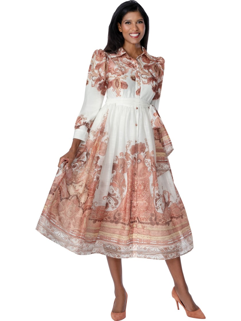 Elegant A-Line Multicolor Church Dress for Women Printed Midi Modest Prayer Dress thumbnail