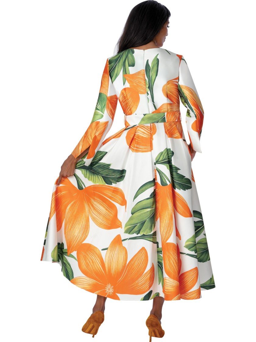 Multi-Color Floral Print Church Maxi Dress with a Belted Waist and Long Sleeves thumbnail