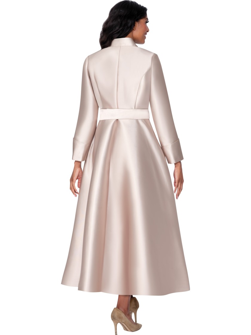 Plus Size Champagne Satin Belted Shirtwaist Maxi Church Dress with Flared Skirt thumbnail
