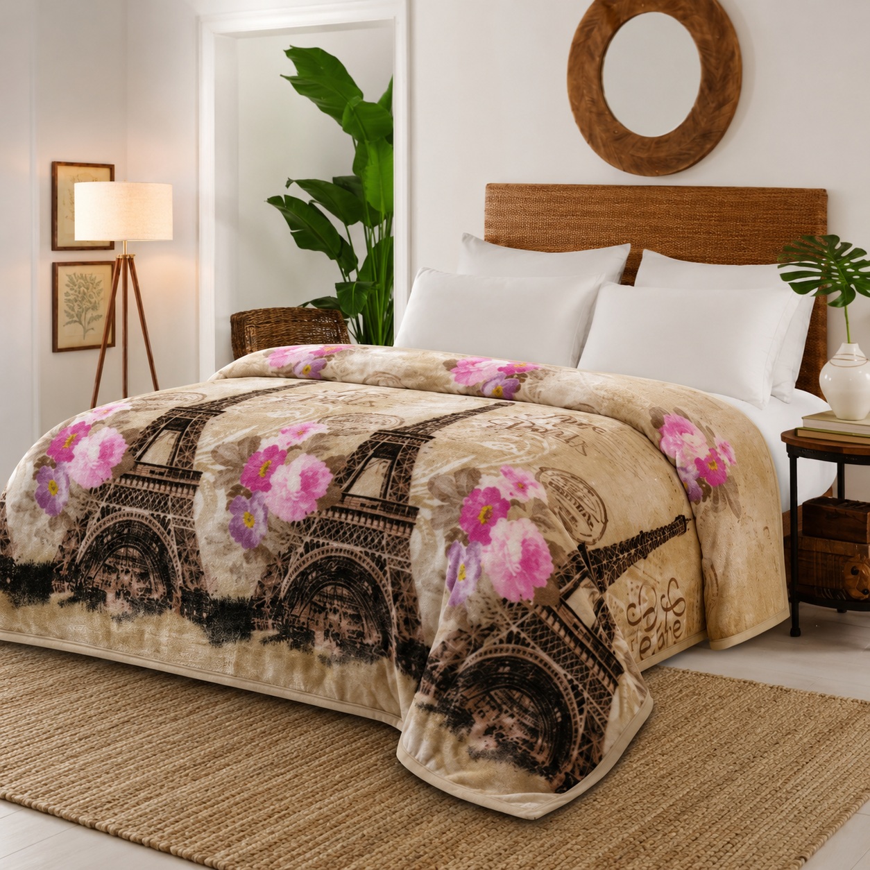 Paris Blanket King Size Eiffel Tower Super Soft Plush Parisian Floral Blanket thumbnail