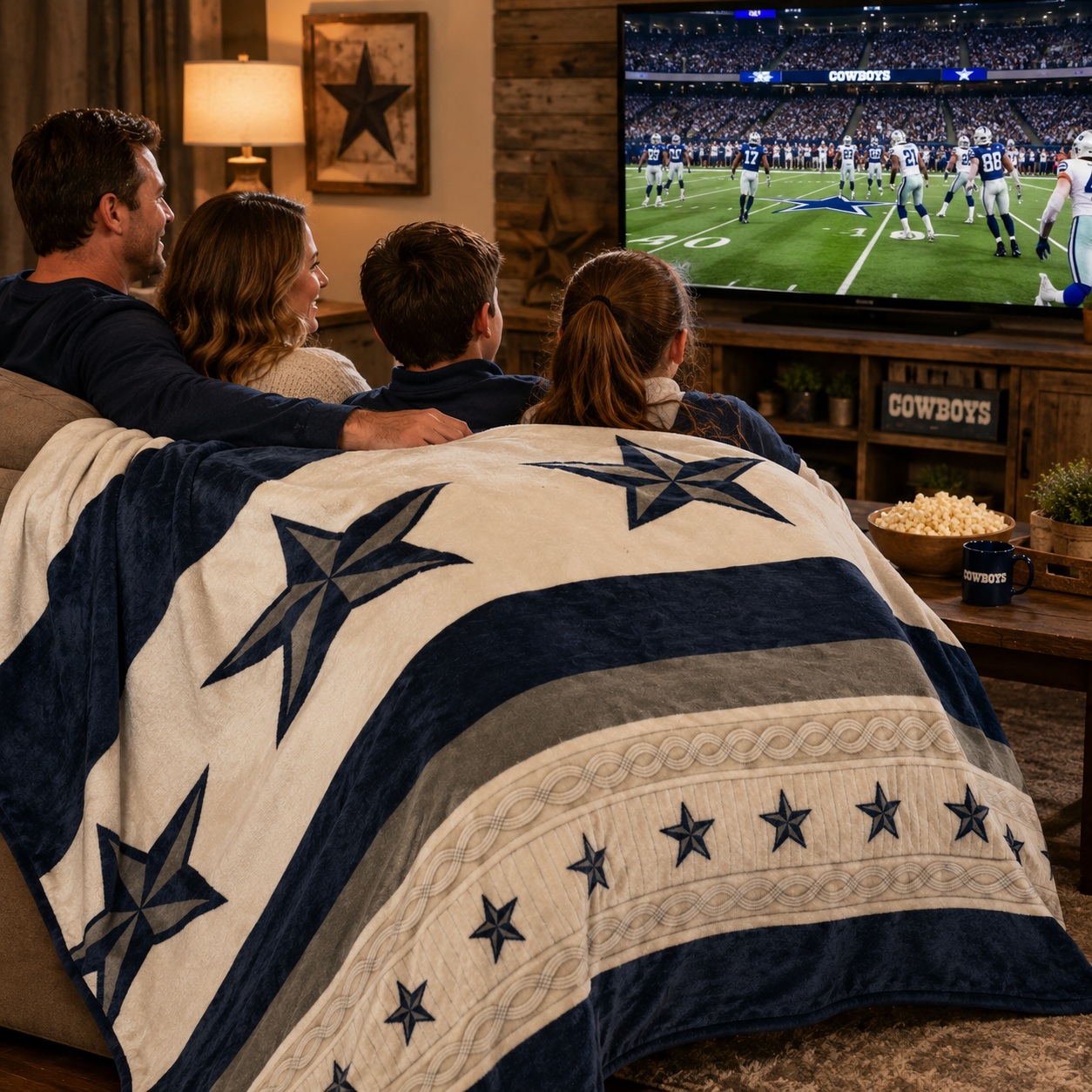 Cowboys Blanket King Size Super Soft Plush White Blue Silver Star thumbnail