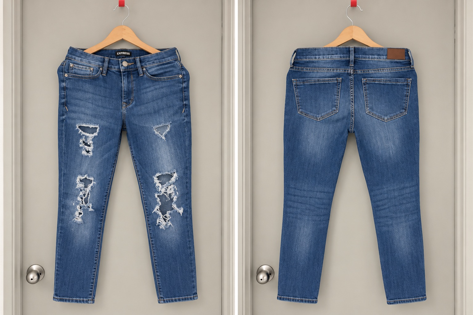 Express Jeans Womens Distressed Ripped Skinny Capri Stretch Denim Jeggings thumbnail