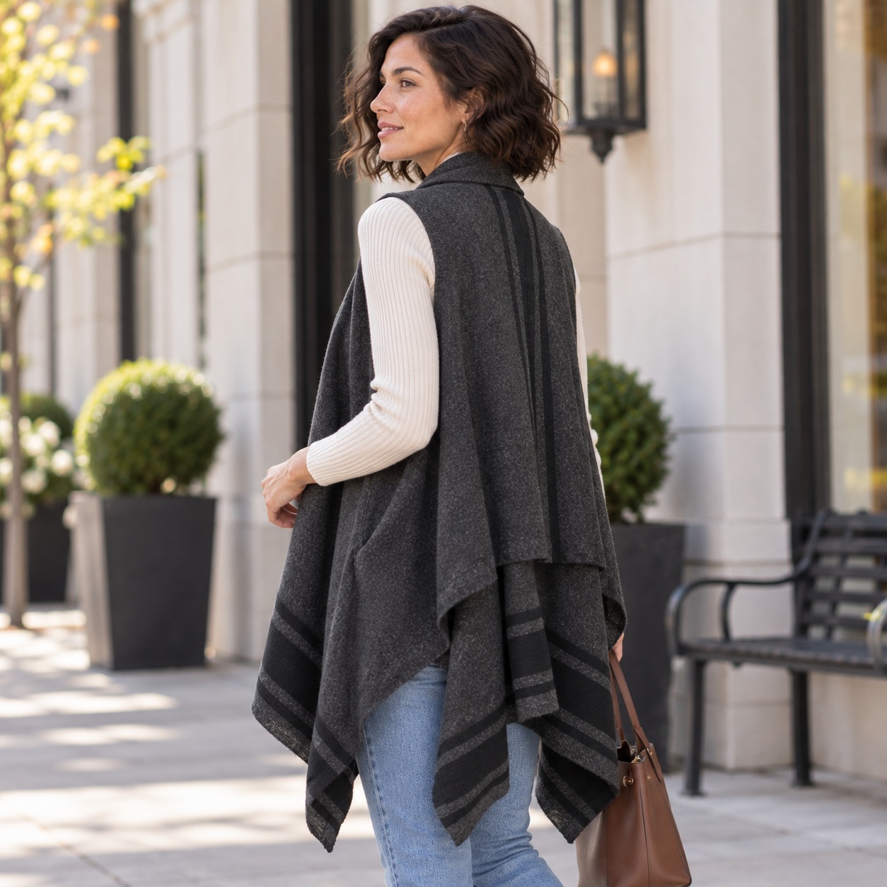Banana Republic Wool Alpaca Poncho Womens Gray Waterfall Cardigan Draped Wrap thumbnail
