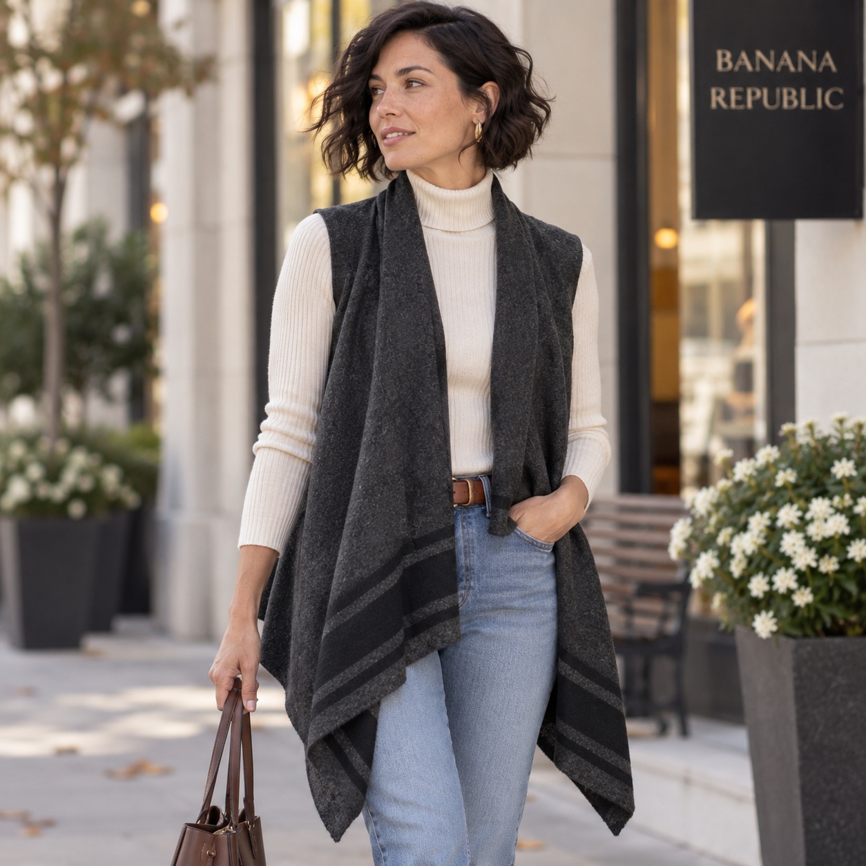 Banana Republic Wool Alpaca Poncho Womens Gray Waterfall Cardigan Draped Wrap thumbnail