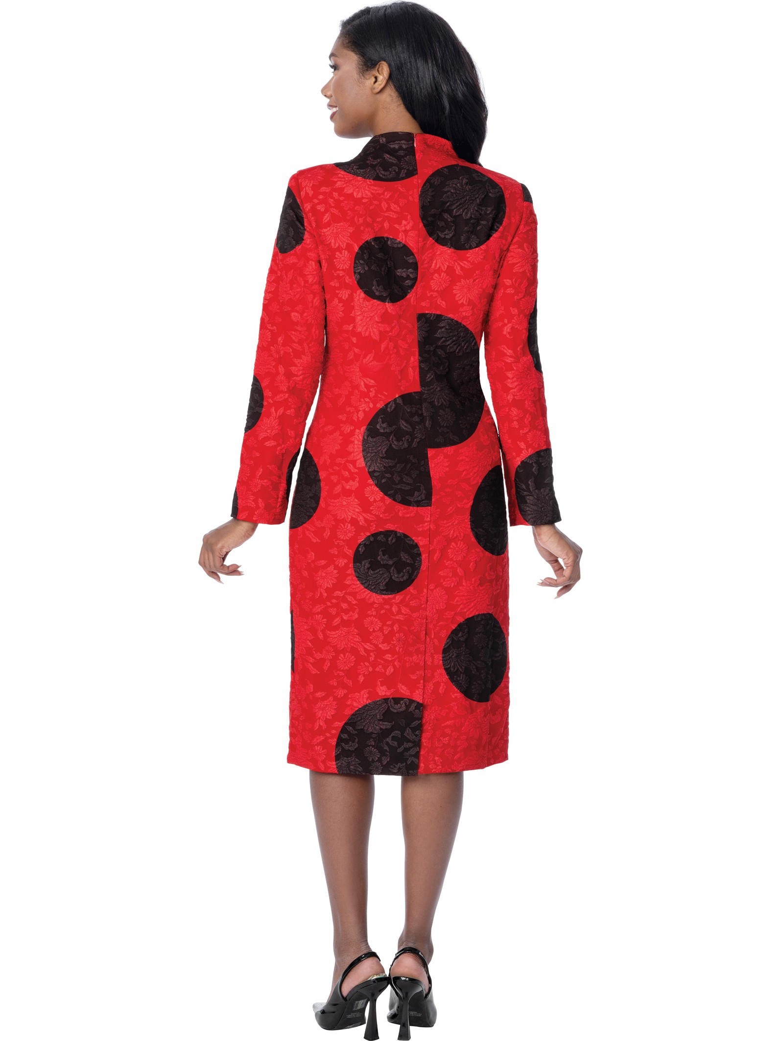 Red and Black Polka Dot Floral Long Sleeve Church Dress – Sunday Suit for Women thumbnail