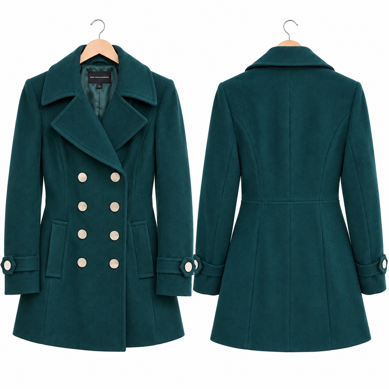 Womens Wool Coat Double Breasted Heavy Winter Dress Coat Fitted Tailored NY&C thumbnail