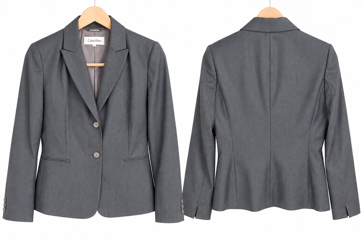 Petite Blazer Womens Gray Pinstripe Professional Office Calvin Klein 4P thumbnail