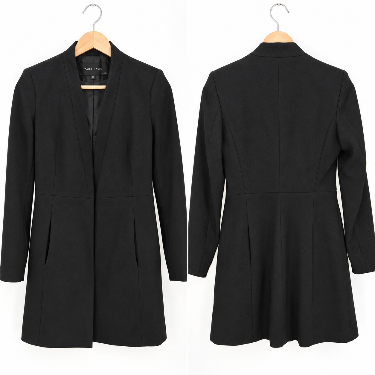 Black Longline Blazer Womens Fitted Tailored Open Front Office Work Zara Basic thumbnail