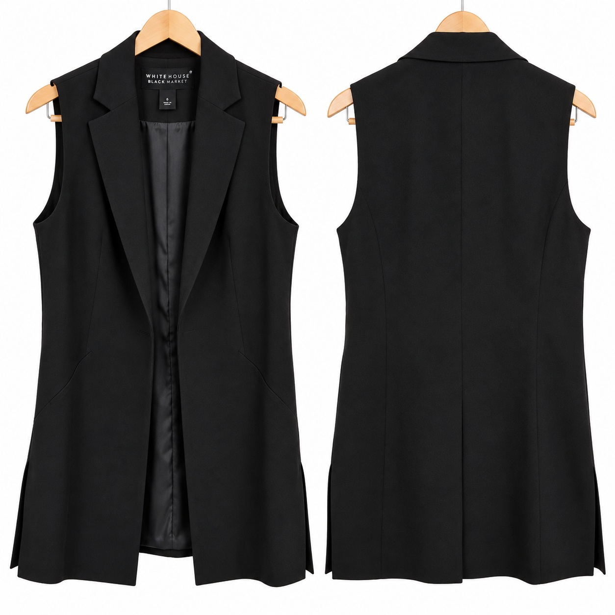 Longline Black Blazer Vest Womens Sleeveless Open Front White House Black Market thumbnail