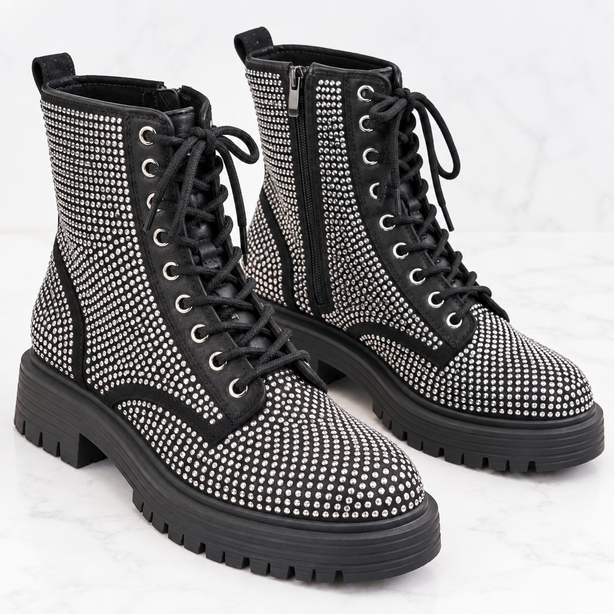 Rhinestone Combat Boots Womens Goth Punk Concert Black Gianni Bini 8.5M thumbnail