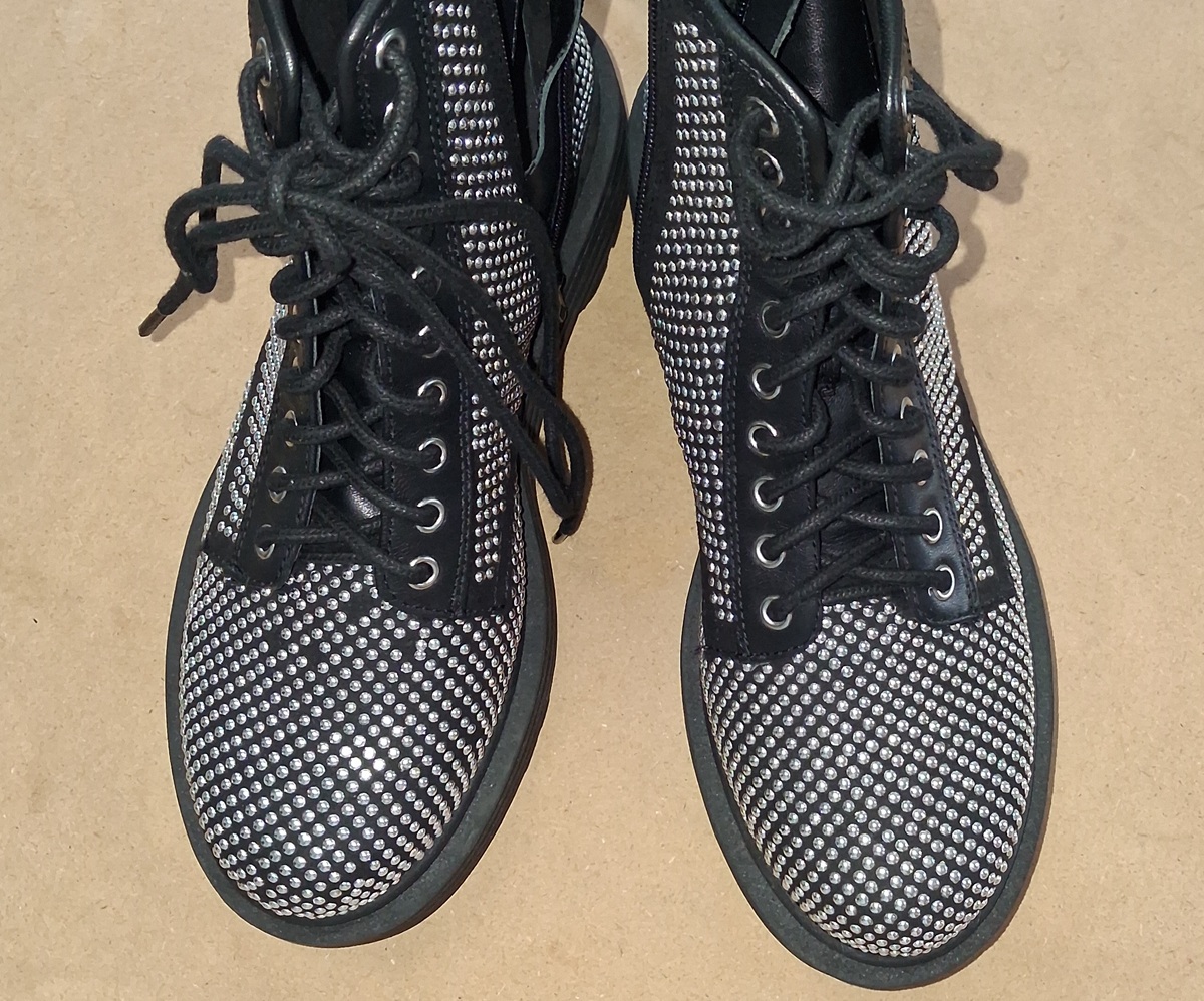 Rhinestone Combat Boots Womens Goth Punk Concert Black Gianni Bini 8.5M thumbnail